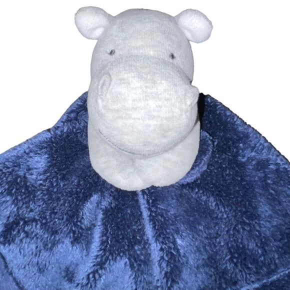 Carters Hippo Lovey Security Blanket Navy Gray Rattle Satin Lined Plush Baby Toy - Picture 5 of 10